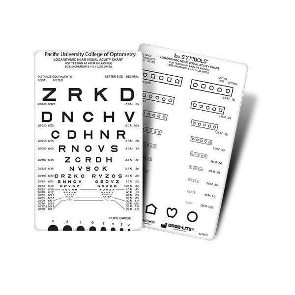 Kortti (tasku): LEA SYMBOLS® ja Sloan Letters -lähinäkökortti (16"/40 cm) (Pacific University College of Optometry)