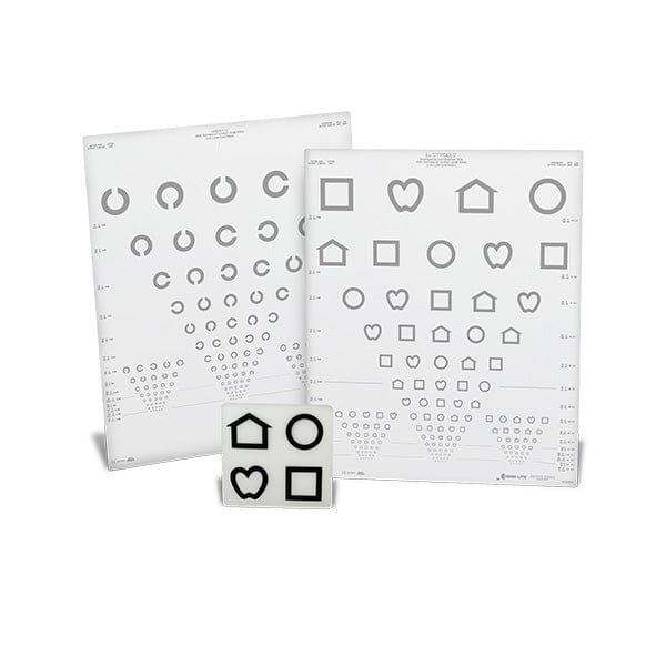 Kaukotesti: LEA SYMBOLS® & Landolt "C " -seinäkaavio - 2,5 %:n kontrasti - sarja (10 jalkaa/3 m)
